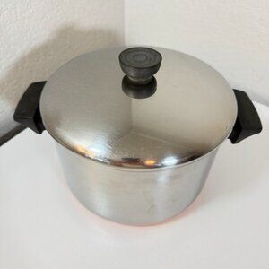 VTG Revere Ware 4 Qt Stockpot Copper Clad Bottom Stainless Steel USA -w/ Lid EUC